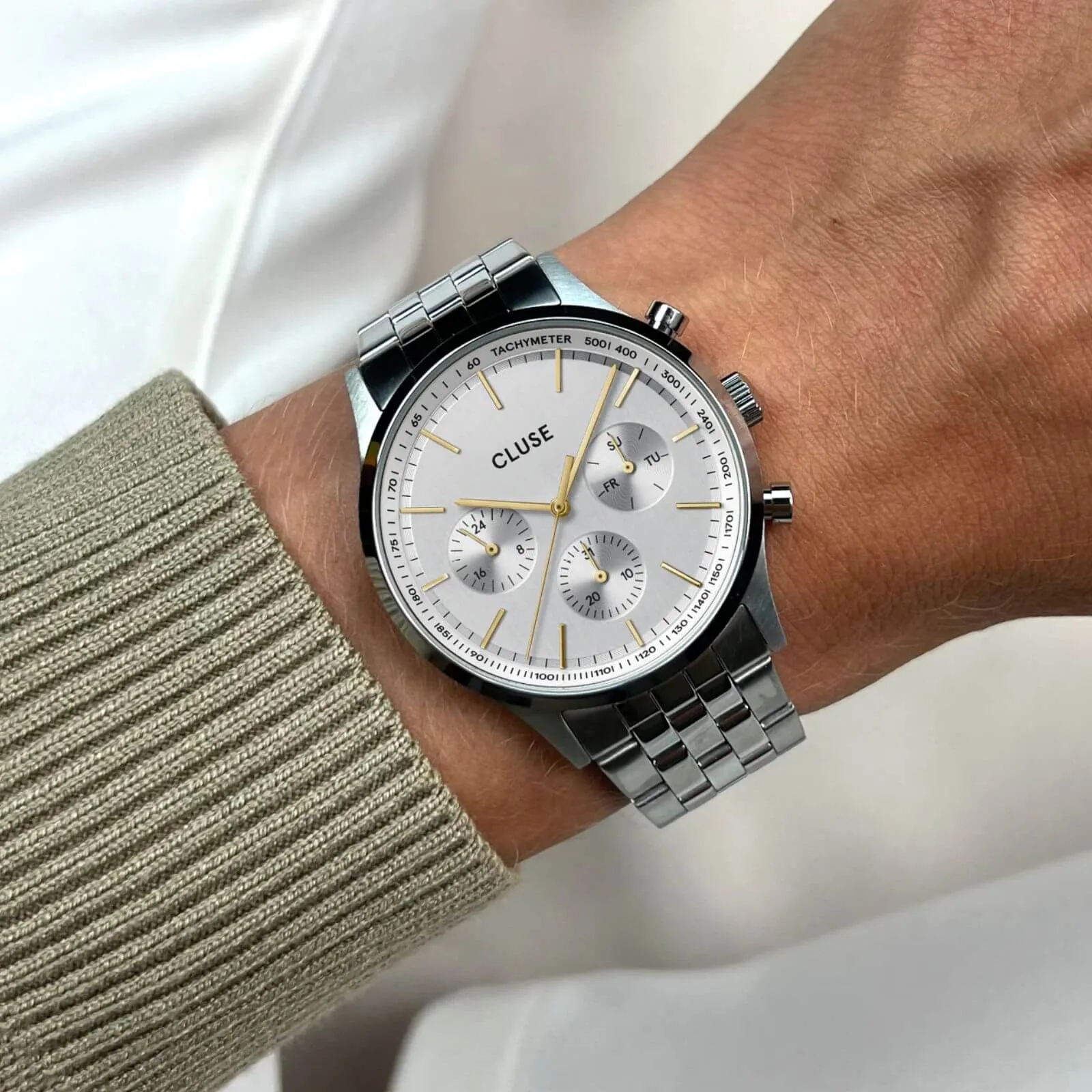 Cluse Antheor Multifunction Steel Watch - Silver/Gold