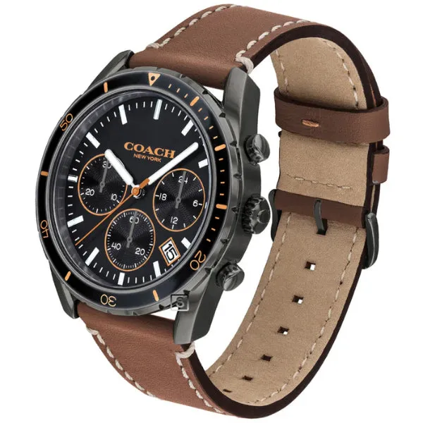 Coach Thompson Brown Leather Strap Black Dial Chronograph Quartz Watch for Gents - 14602410