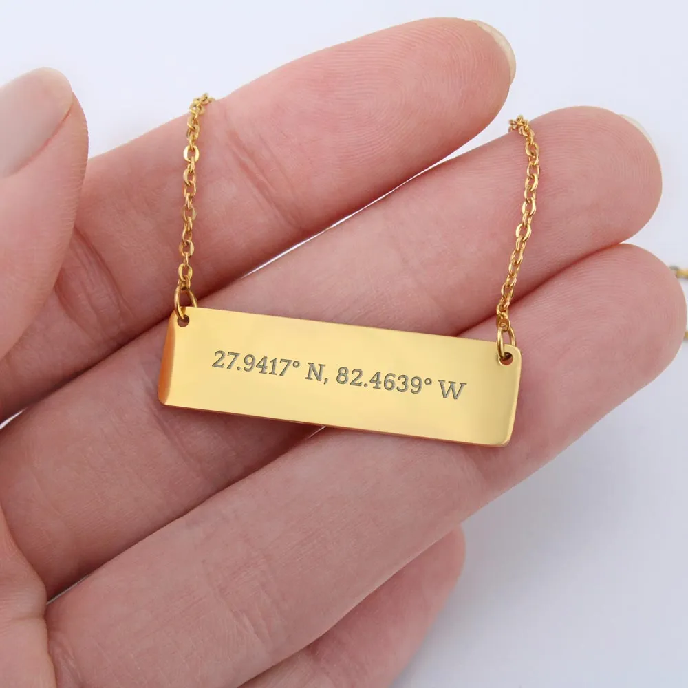 Coordinates Bar Necklace-The day we married
