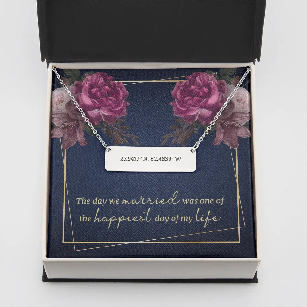 Coordinates Bar Necklace-The day we married