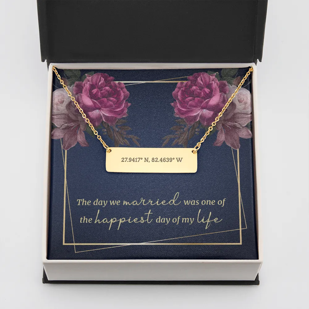 Coordinates Bar Necklace-The day we married