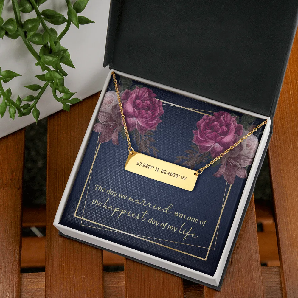 Coordinates Bar Necklace-The day we married