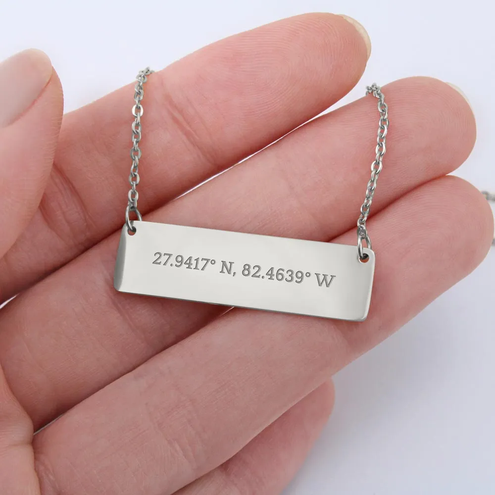 Coordinates Bar Necklace-The day we married