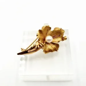 Corletto Pearl Brooch 18kt Yellow Gold Pin Vintage