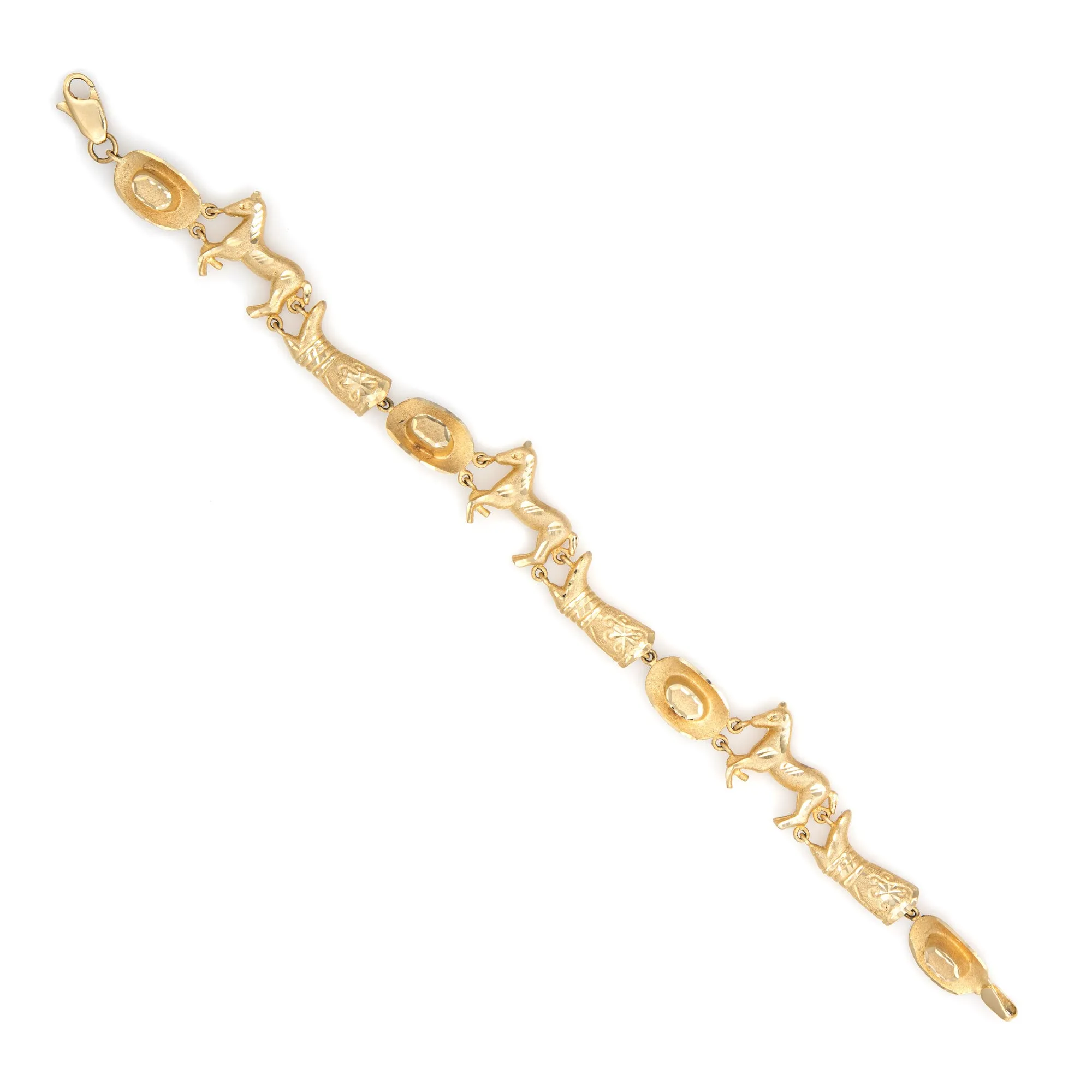 Cowboy Horse Hat Charm Bracelet Vintage 14k Yellow Gold Fine Animal Jewelry 7"