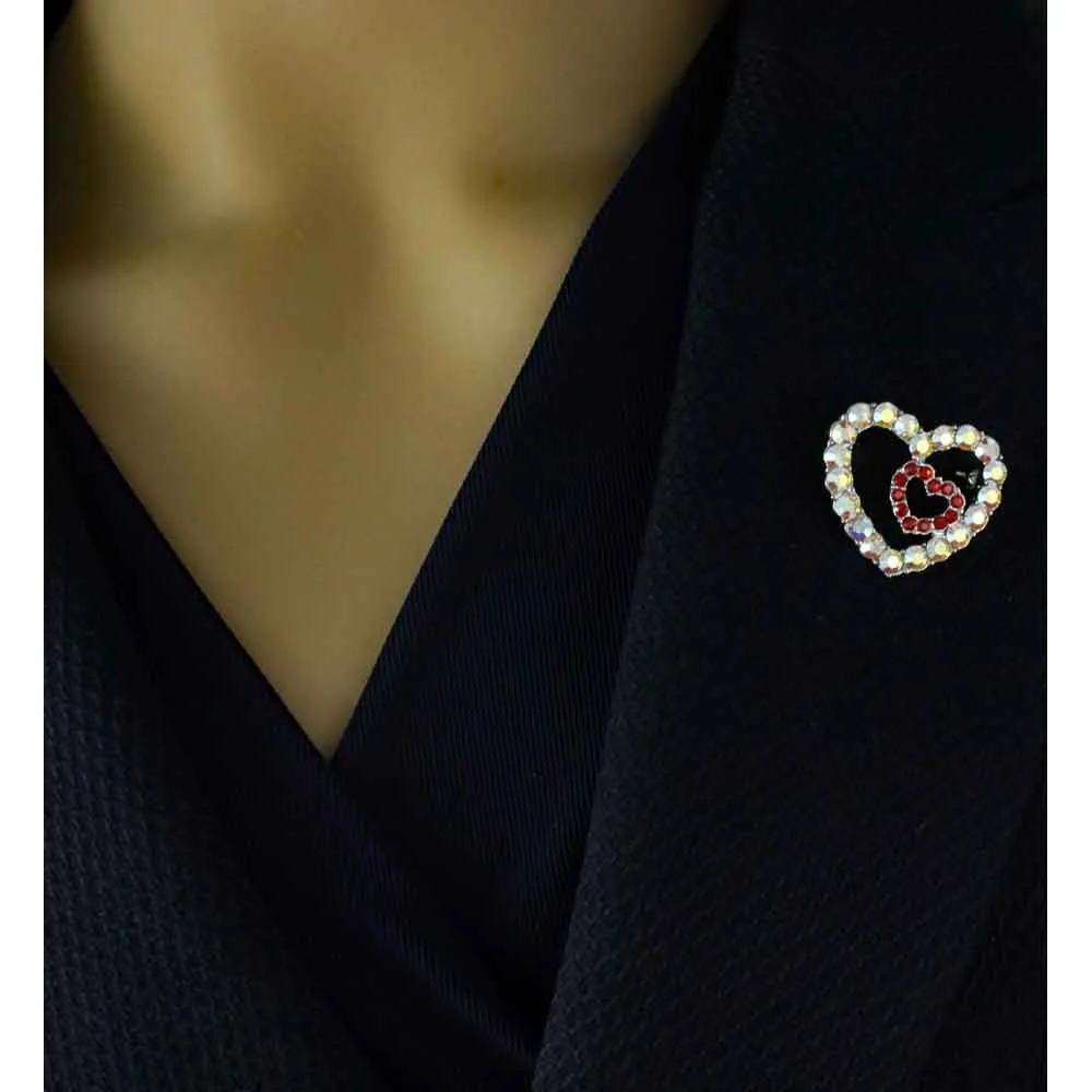 Crystal AB Heart Brooch Pin with Red Heart Stud Earring Set - PRH833PE