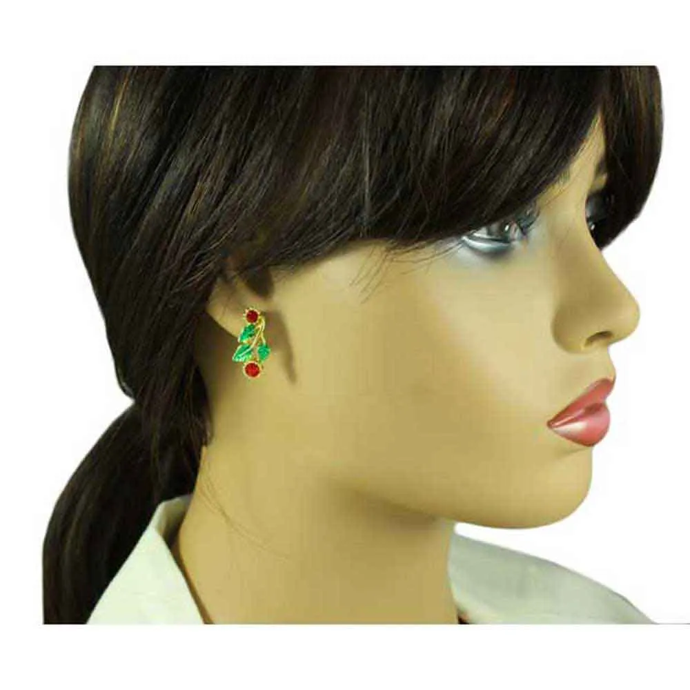 Crystal Holly Wreath Pin and Pierced or Clip Earring Set - XP621BS