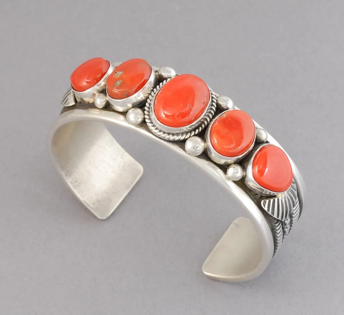Cuff Bracelet with Red Coral by Guy Hoskie