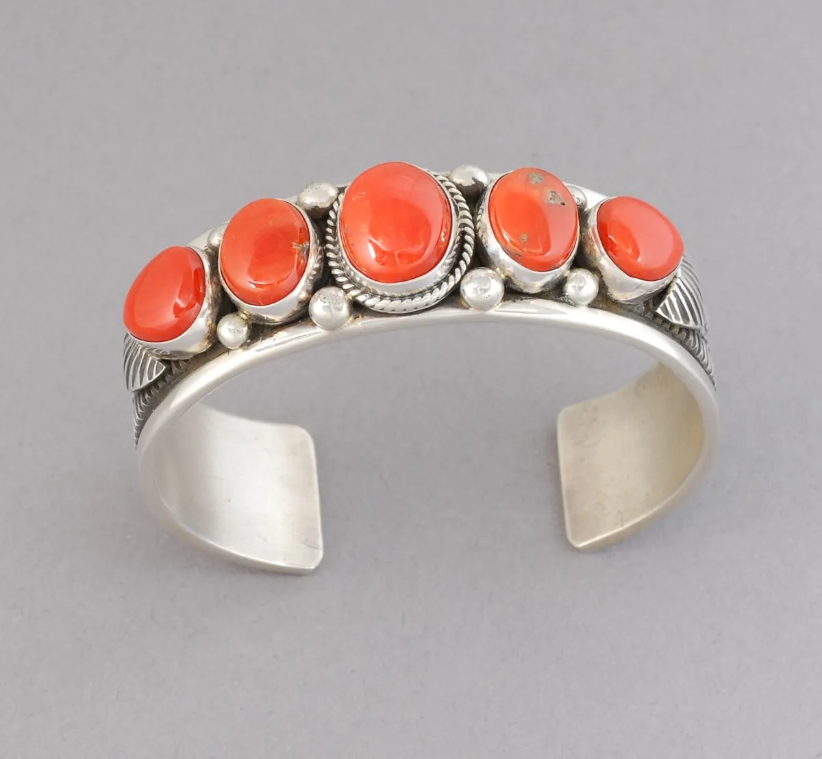 Cuff Bracelet with Red Coral by Guy Hoskie