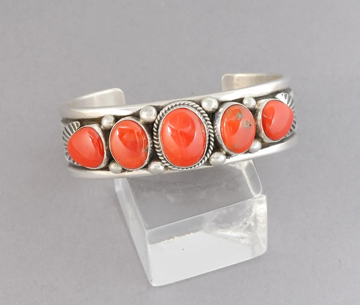 Cuff Bracelet with Red Coral by Guy Hoskie