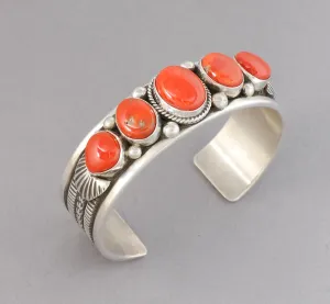 Cuff Bracelet with Red Coral by Guy Hoskie