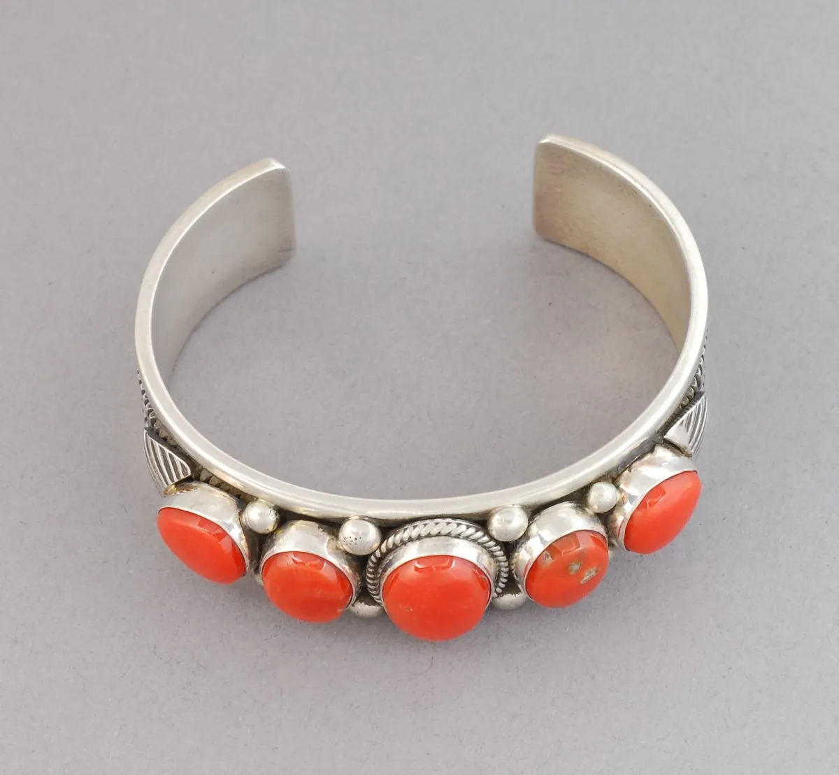 Cuff Bracelet with Red Coral by Guy Hoskie