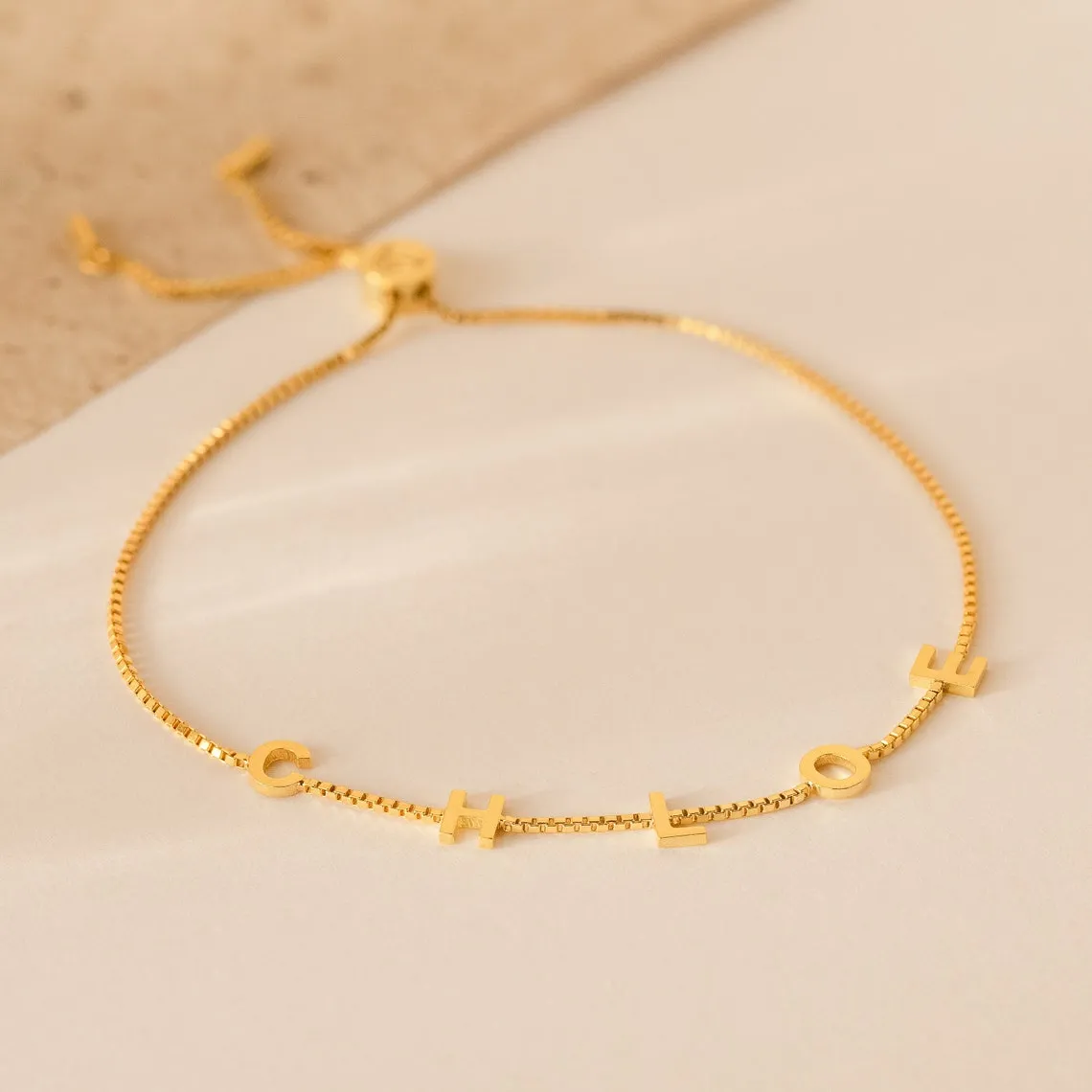 Custom Initial Letter Name Bracelet in Box Chain