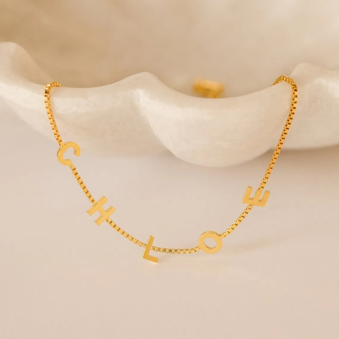 Custom Initial Letter Name Bracelet in Box Chain