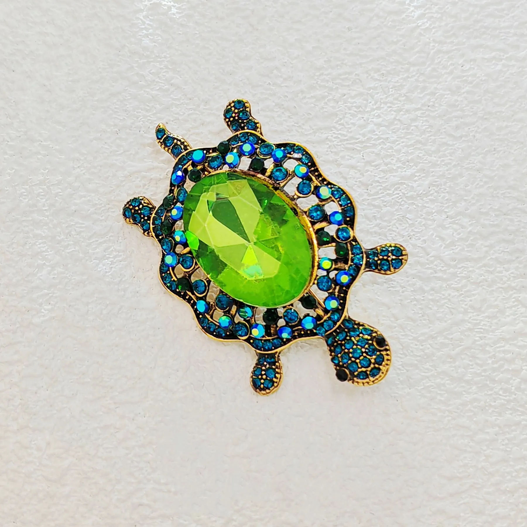 Cute Green Rhinestone Sea Turtle Brooch Pin Beach Jewelry