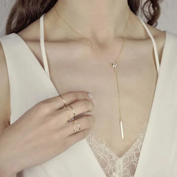 CZ Y-Drop Bar Necklace
