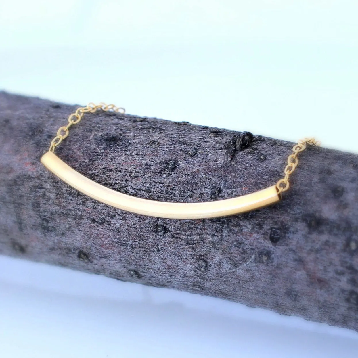 Dainty Curve Tube Bar Necklace, 1.25" Bar