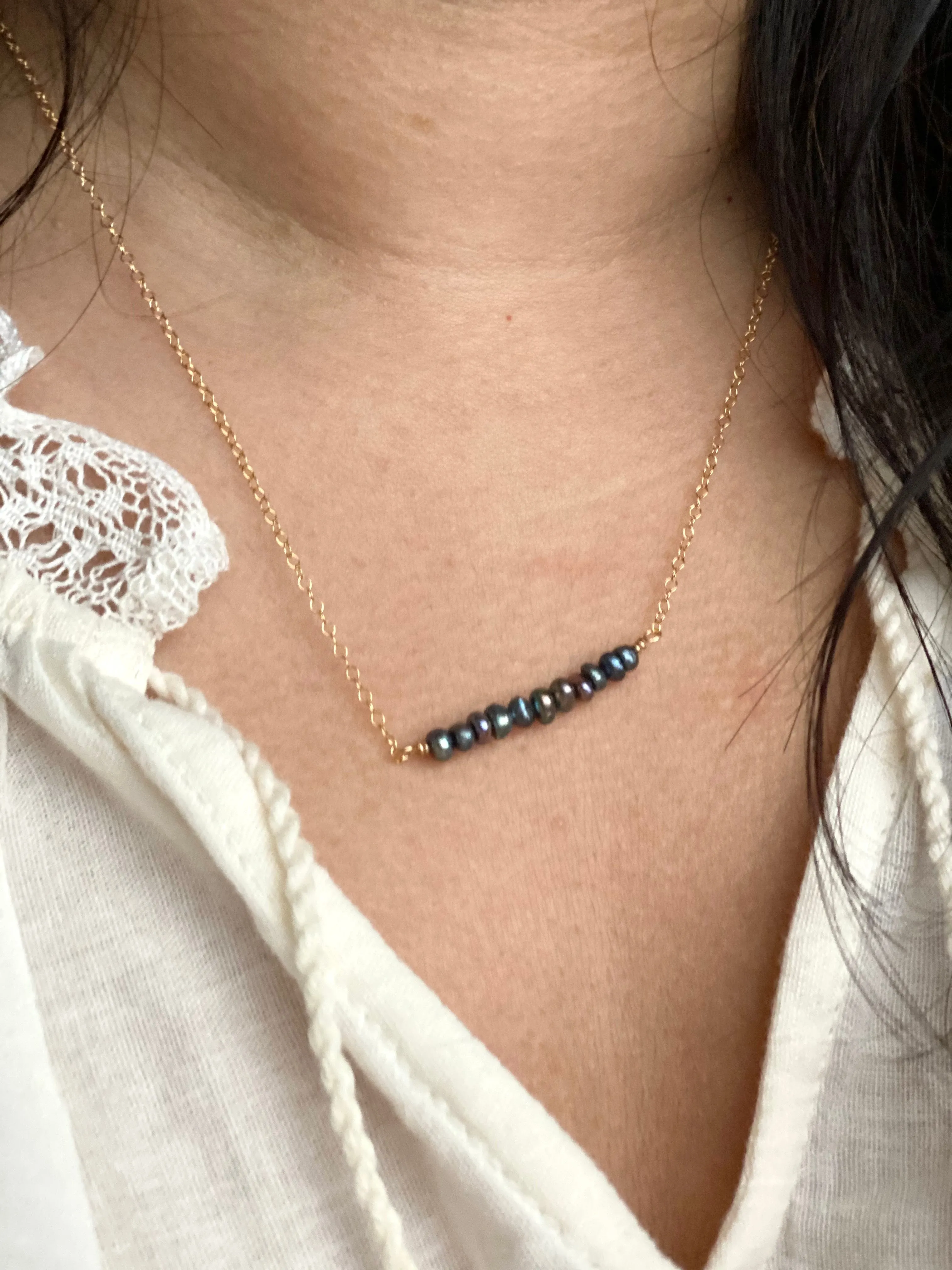 Dark Pearl Bar Necklace