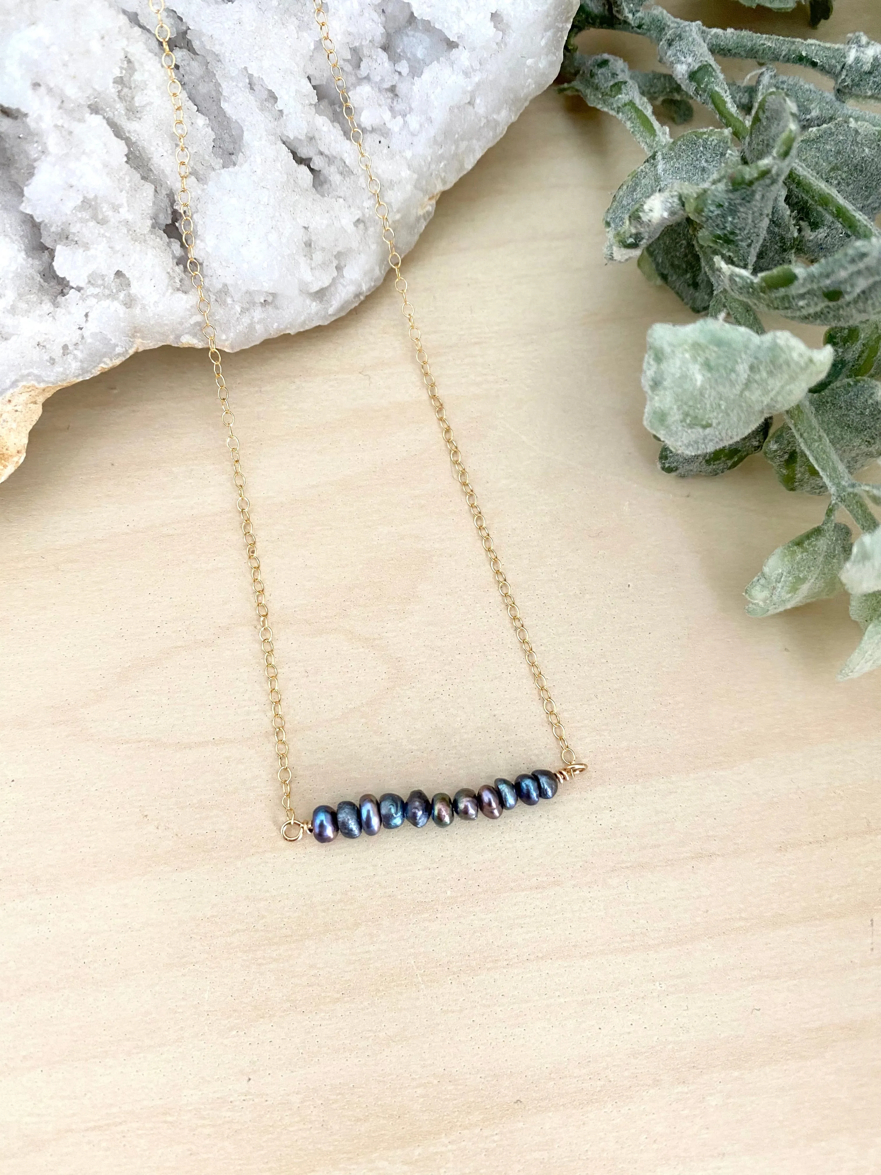 Dark Pearl Bar Necklace
