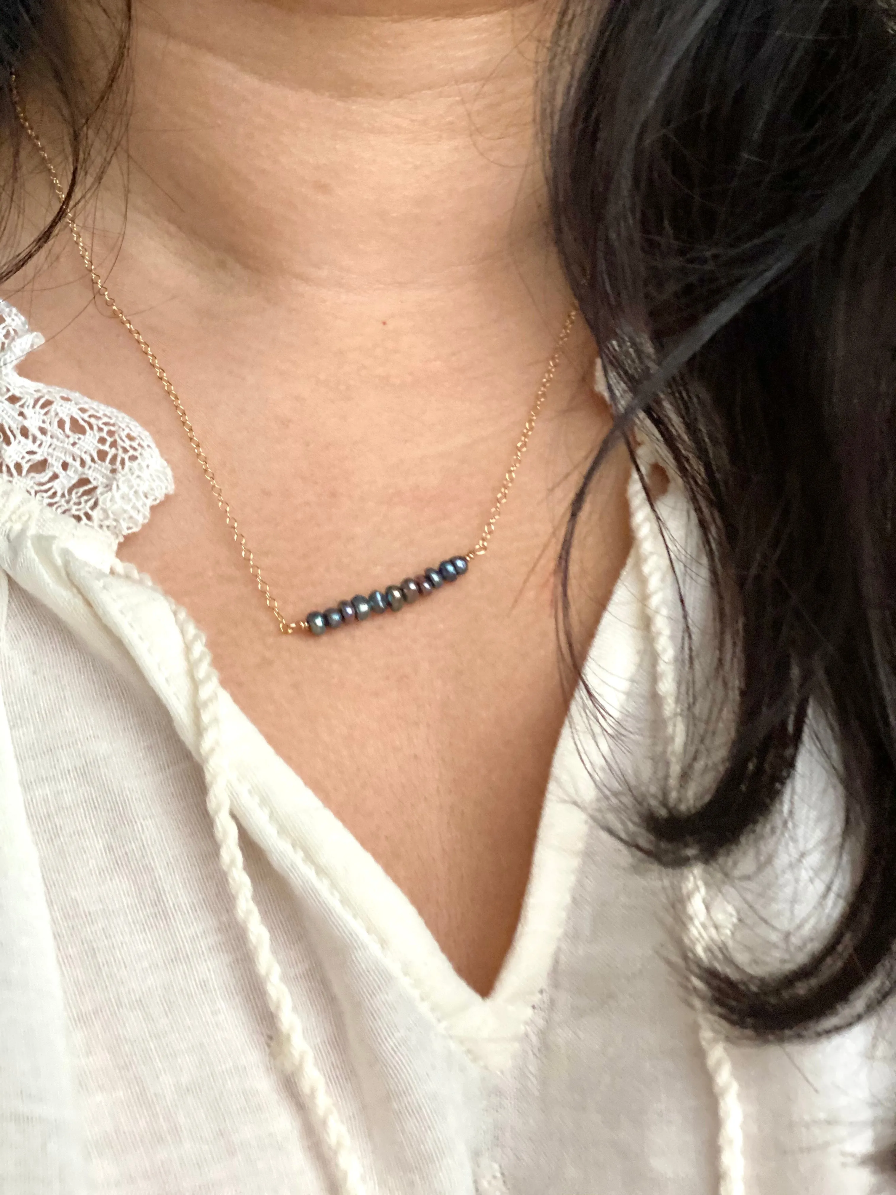 Dark Pearl Bar Necklace