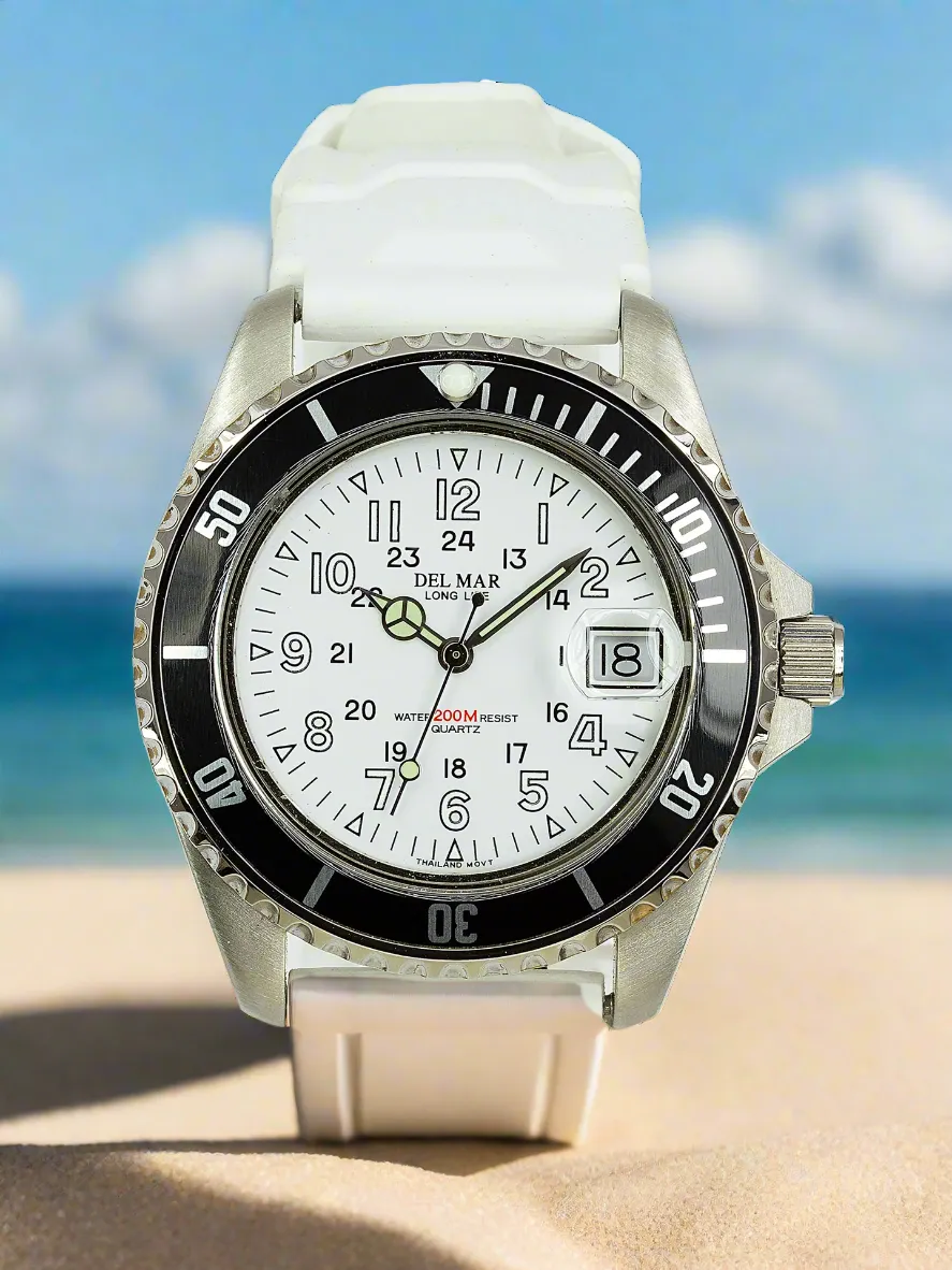 Del Mar Watches Men's Sportstrap – White Dial, 200M Water Resistant #50268