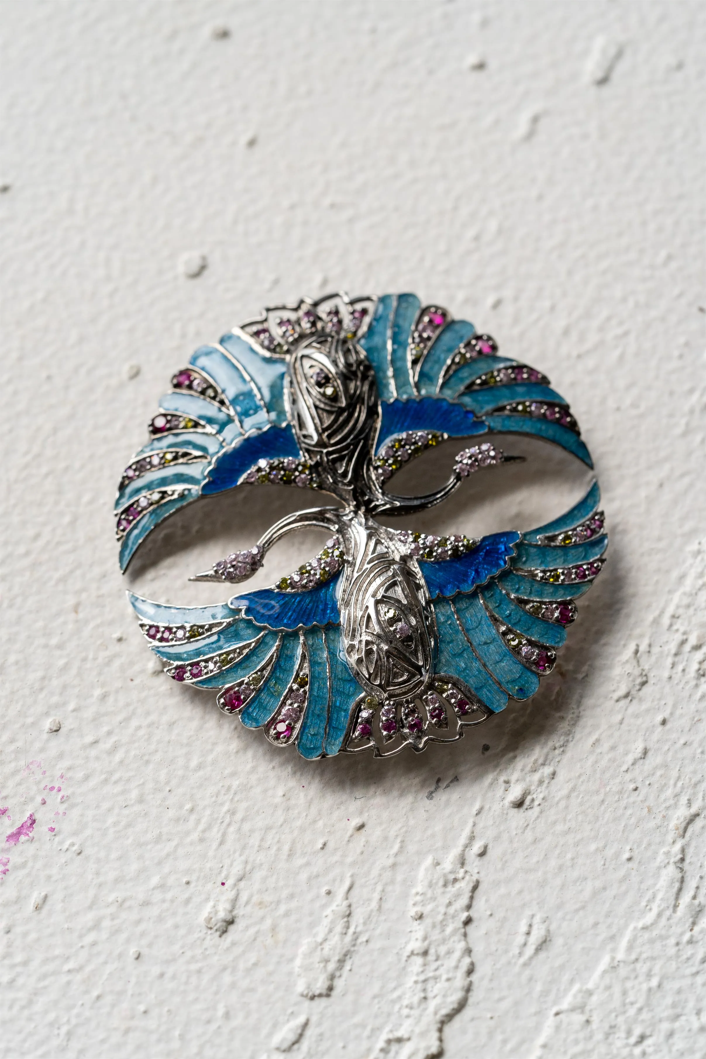 Demi Fine Jewelry-Two-Tone Plated-Brooch-Yin Yan Bird Silver-O01/21-Fashion Edit Unbent