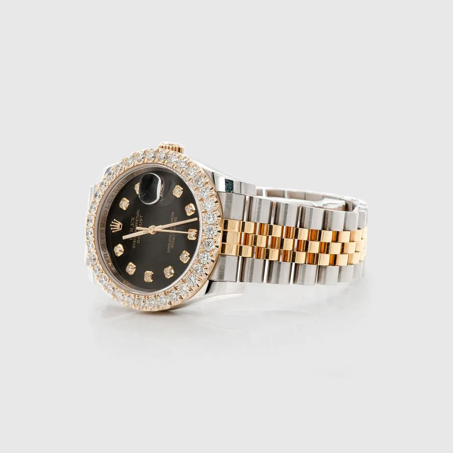 Diamond Rolex DateJust 36mm Two-Tone Black Dial Watch 3.4ct