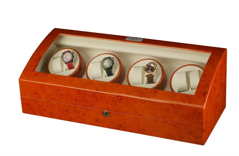 Diplomat Estate Burlwood Eight Watch Winder with Cream Leather Interior