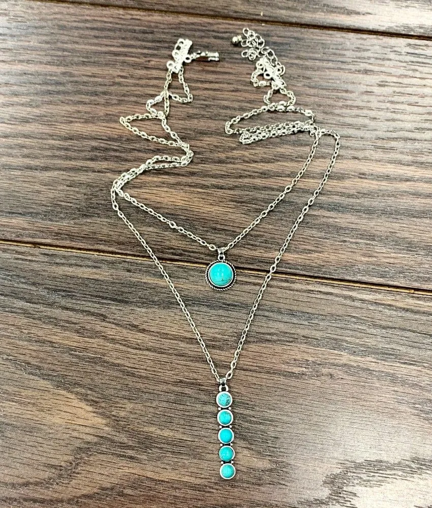 Double Layered Bar Turquoise Necklace