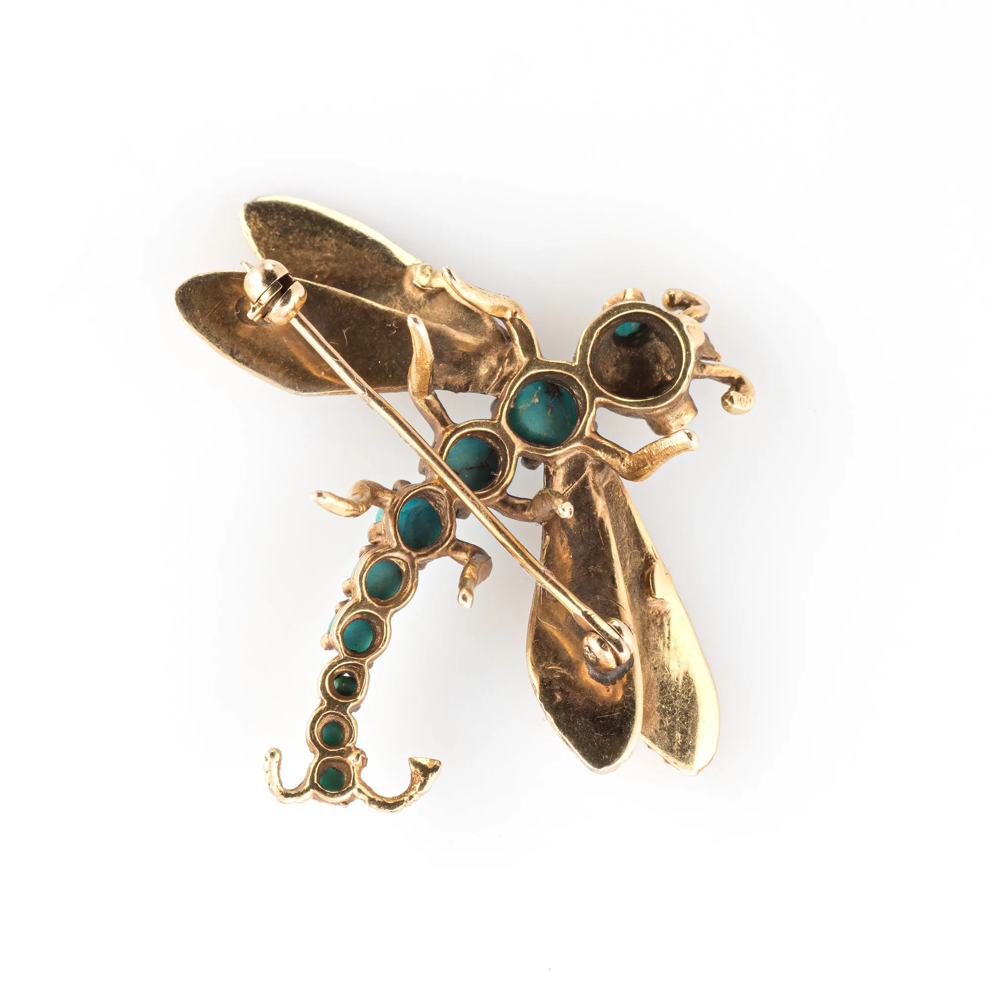 Dragonfly Turquoise Brooch Vintage 14k Yellow Gold Estate Fine Jewelry Insect