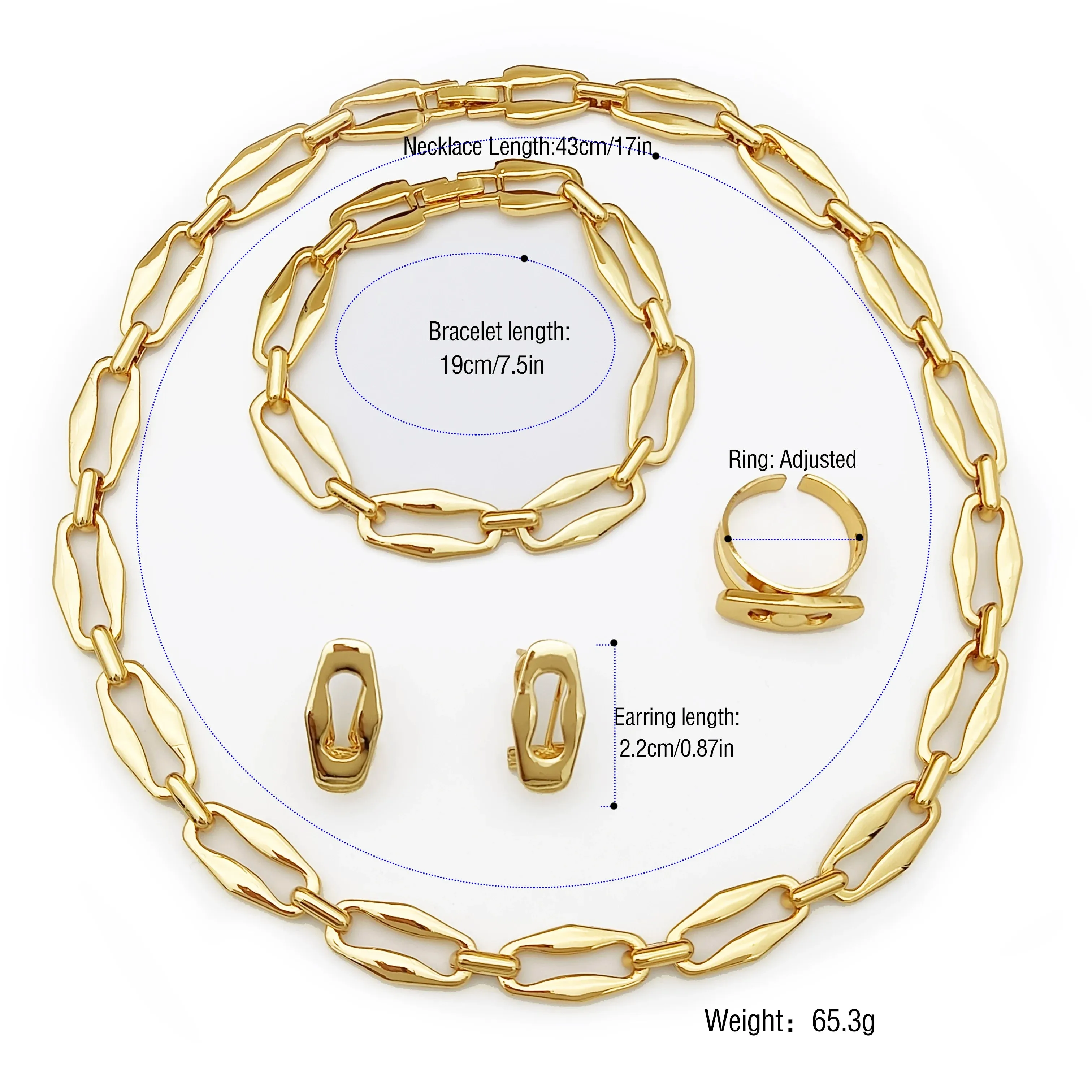 Dubai Thin Chain  Two Tone  Necklace Bracelet Rings Earrings Bride Item With Daily Wear