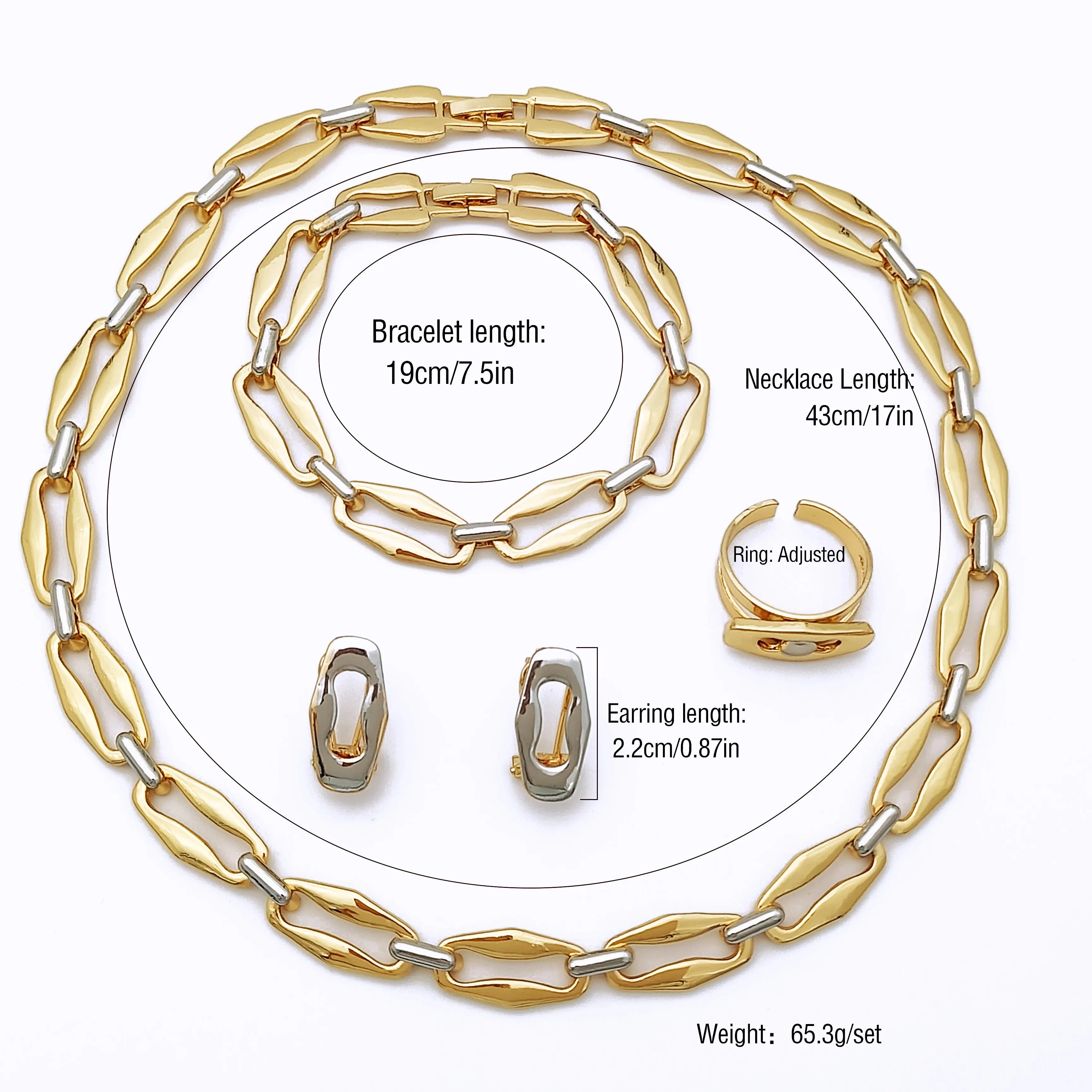 Dubai Thin Chain  Two Tone  Necklace Bracelet Rings Earrings Bride Item With Daily Wear