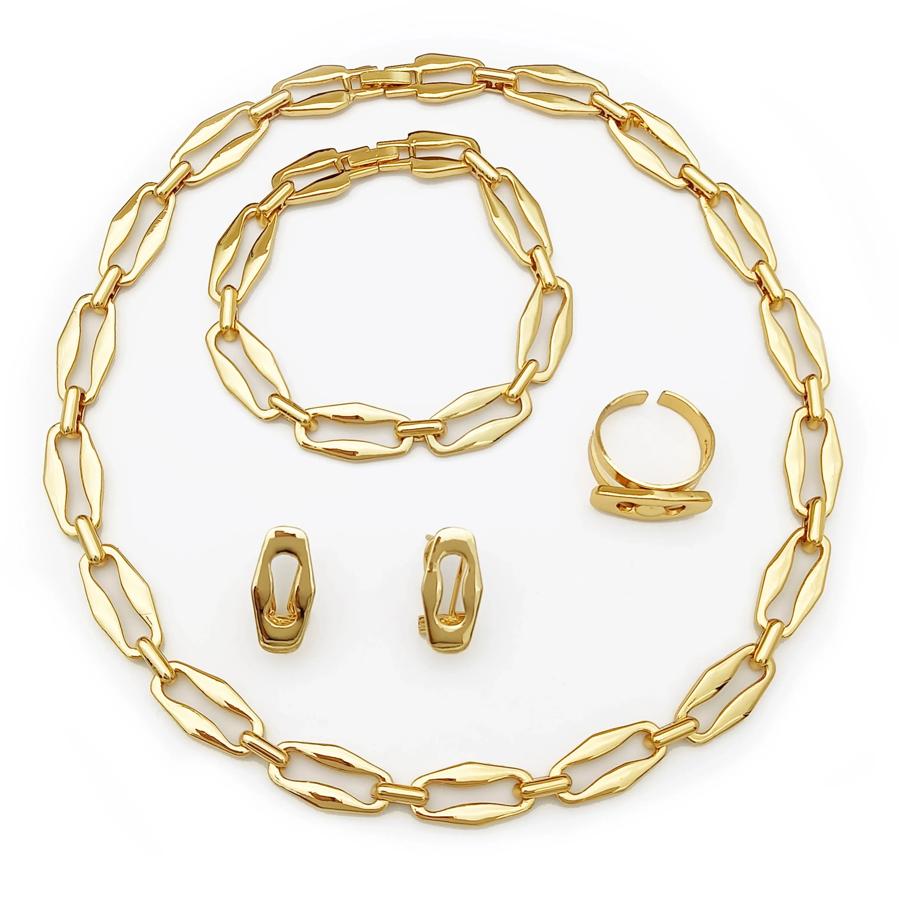 Dubai Thin Chain  Two Tone  Necklace Bracelet Rings Earrings Bride Item With Daily Wear