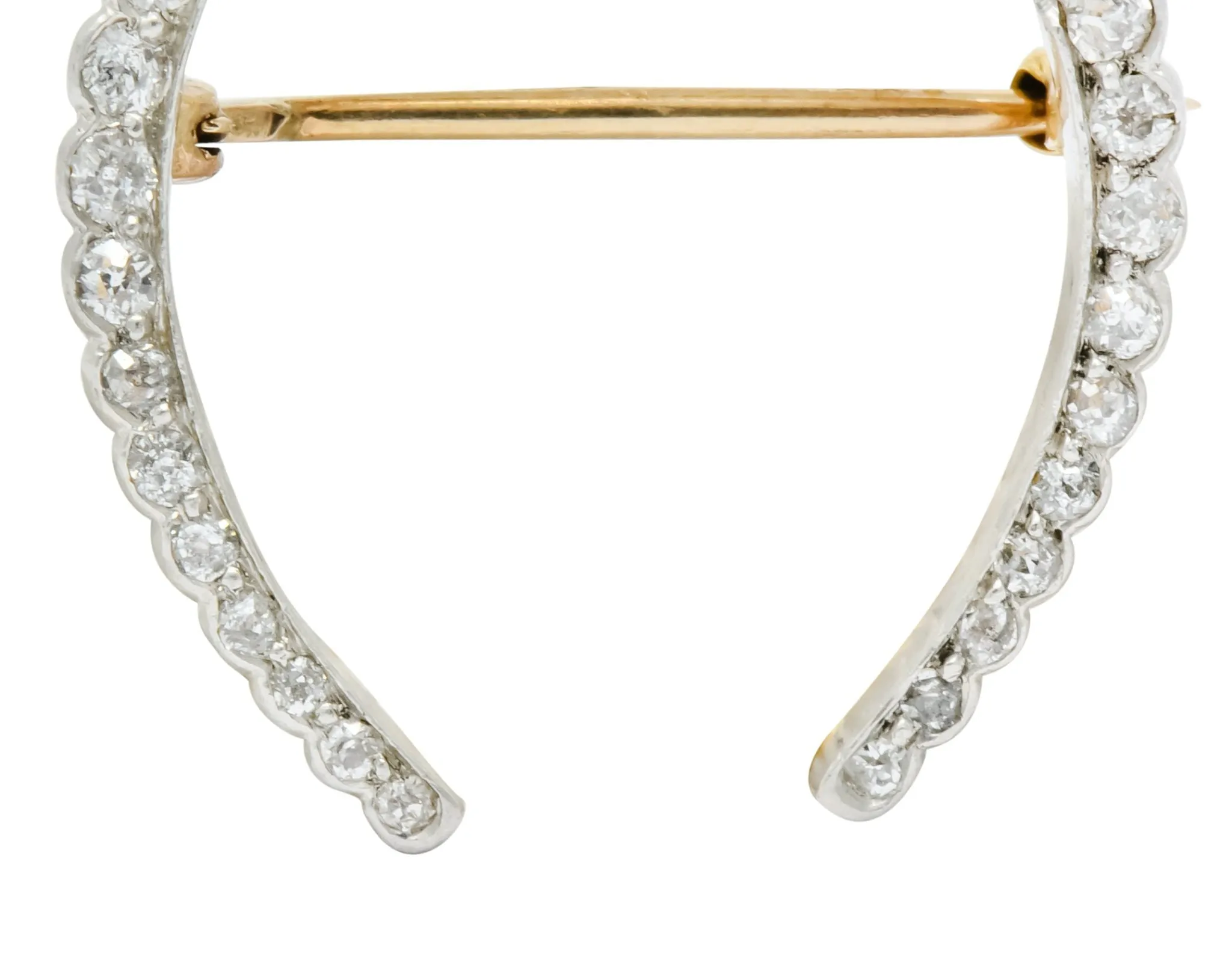 Edwardian Diamond Pearl Platinum-Topped 14 Karat Gold Horseshoe Brooch