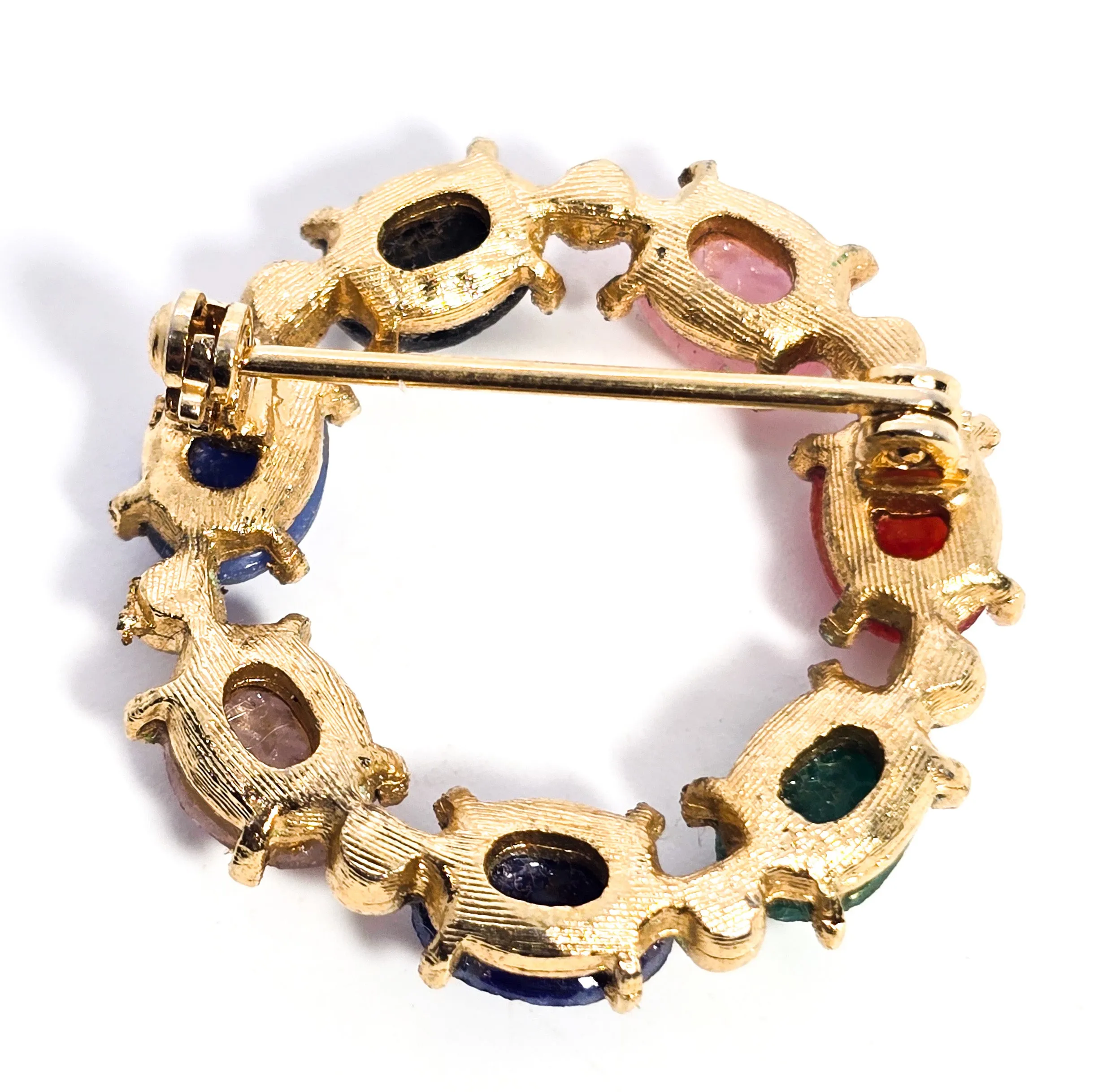 Egyptian Revival molded glass vintage scarab circle infinity brooch
