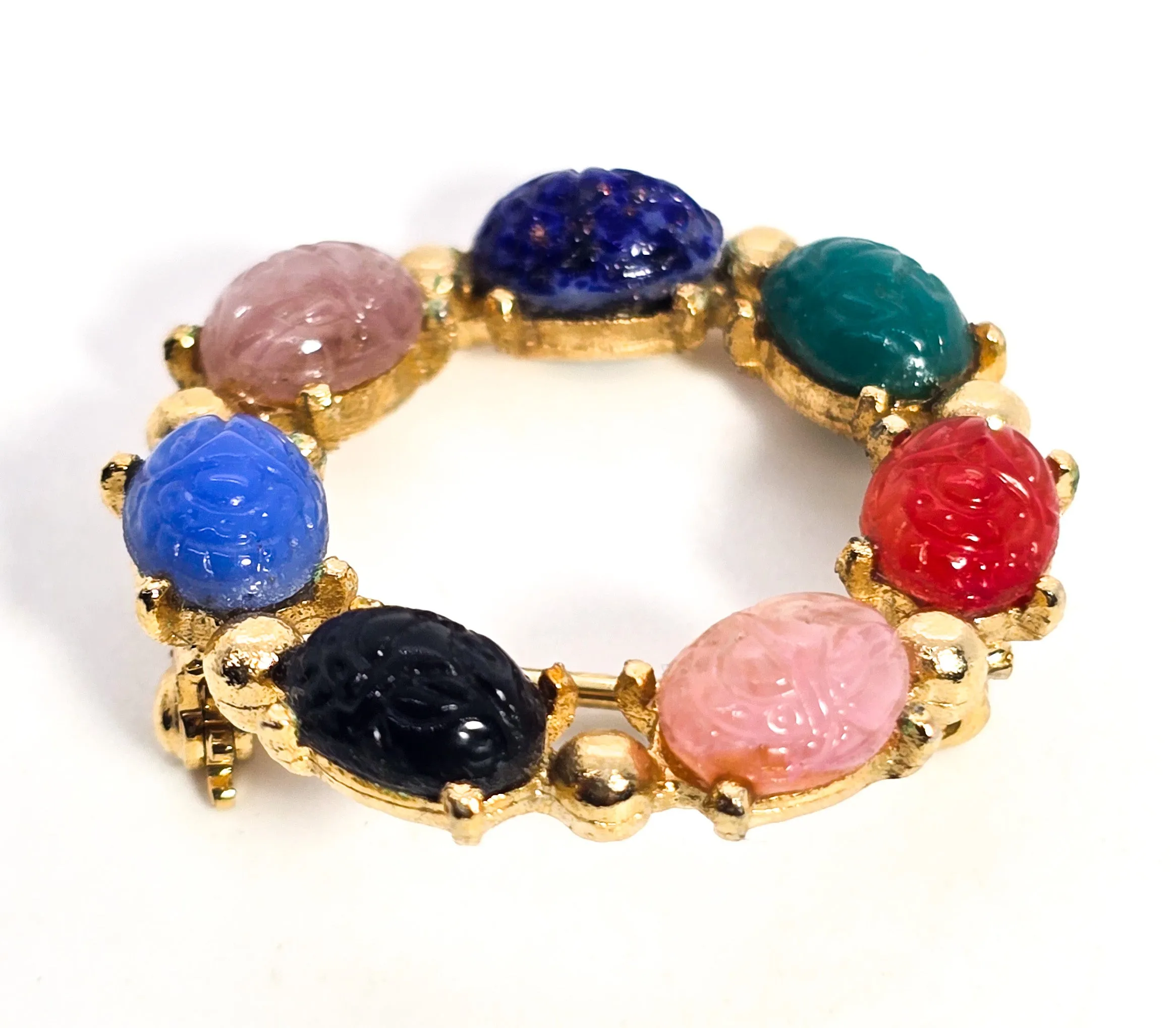 Egyptian Revival molded glass vintage scarab circle infinity brooch
