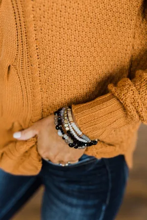 Elegant Stackable Bracelet Set- Black & Gold