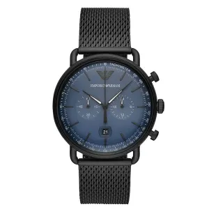 EMPORIO ARMANI Aviator Black Mesh Bracelet Blue Dial Chronograph Quartz Watch for Gents - AR11201
