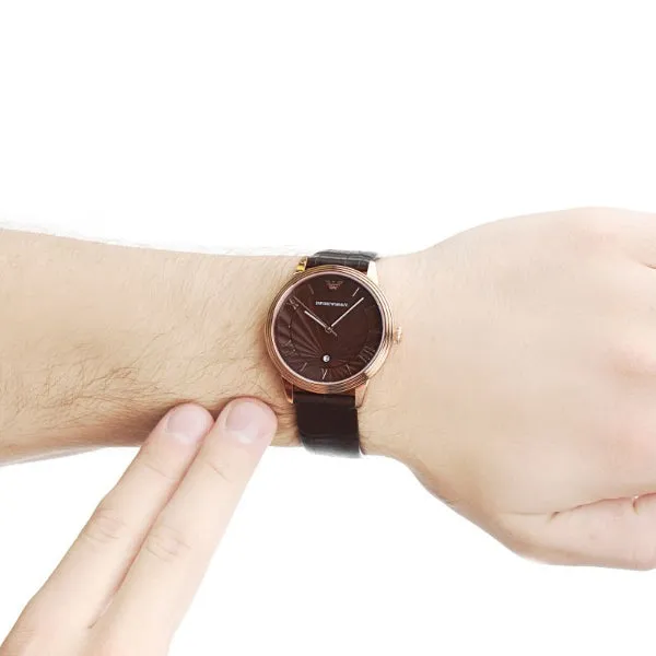 EMPORIO ARMANI Classic Brown Leather Strap Brown Dial Quartz Watch for Gents - EMPORIO ARMANI Ar1613