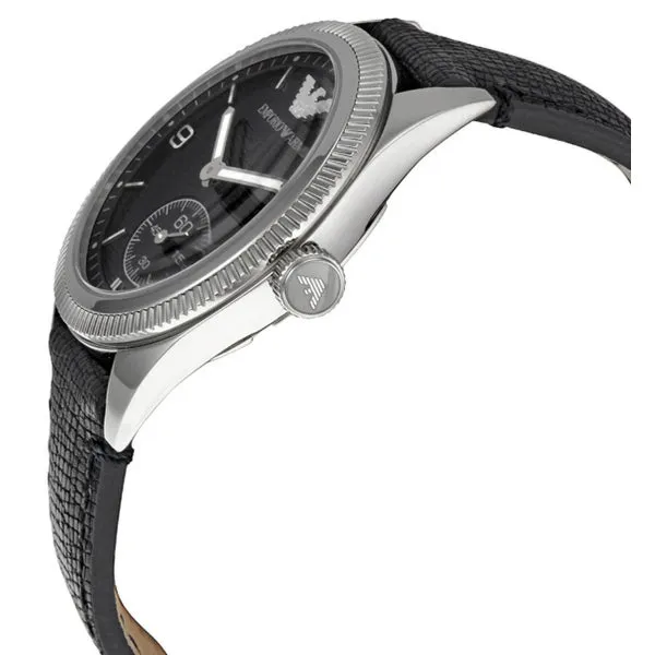 EMPORIO ARMANI Sport Black Leather Strap Black Dial Quartz Watch for Gents - AR5898