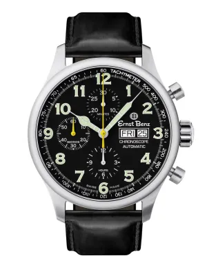 Ernst Benz Chronoscope 44mm Black Leather Band Men's Automatic Watch GC40111