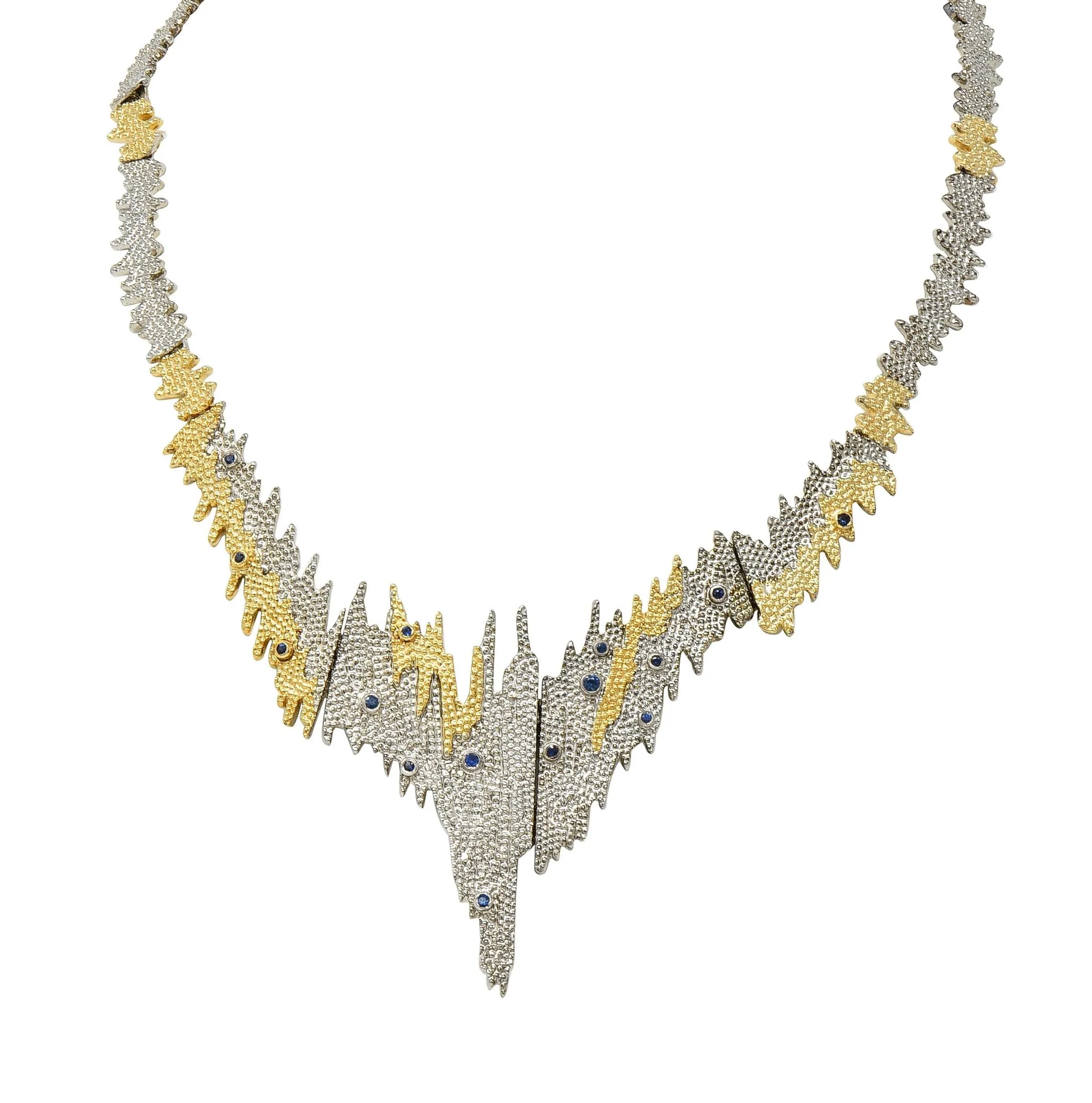 Erté 1970's 3.17 CTW Sapphire Diamond Silver 14 Karat Gold Vintage Convertible Sophistication Necklace Brooch
