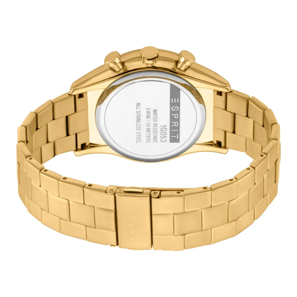 Esprit Men's IP Gold Chronograph Watch Black Dial & Metal Bracelet