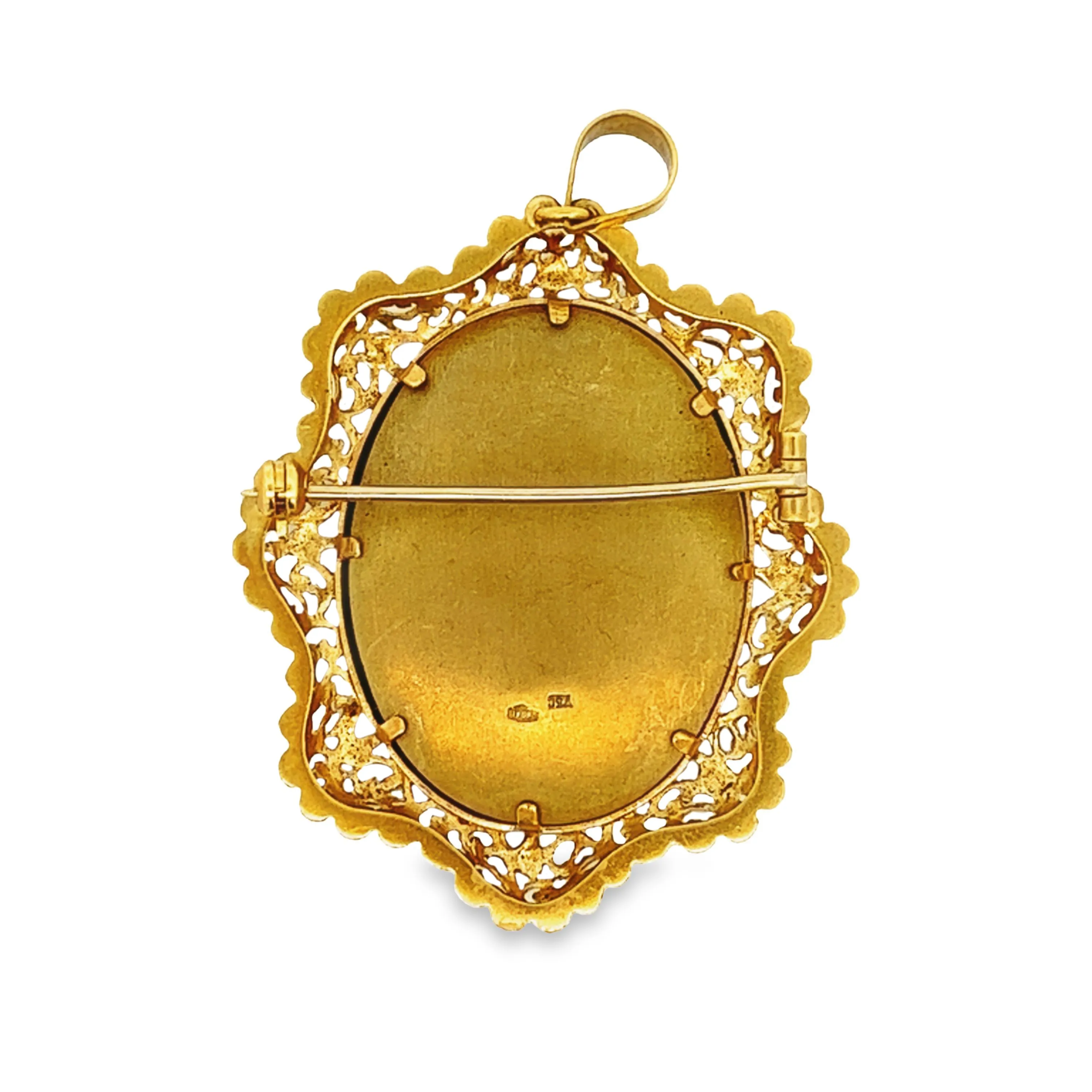 Estate 18k Yellow Gold Painted Cameo Brooch