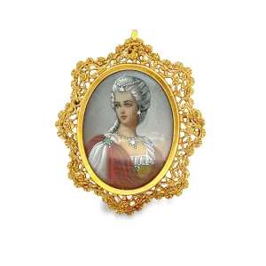 Estate 18k Yellow Gold Painted Cameo Brooch