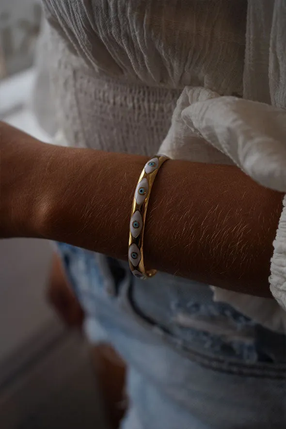 Evil eye gold bangle bracelet