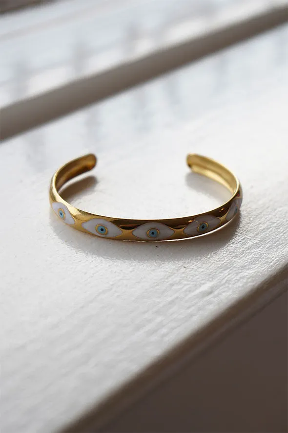 Evil eye gold bangle bracelet