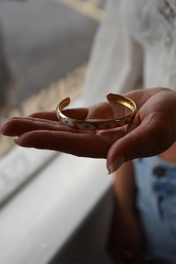 Evil eye gold bangle bracelet
