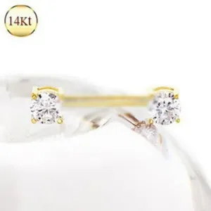 FASHION HUT JEWELRY - Original 14Kt Yellow Gold Prong Setting CZ Nipple Bar