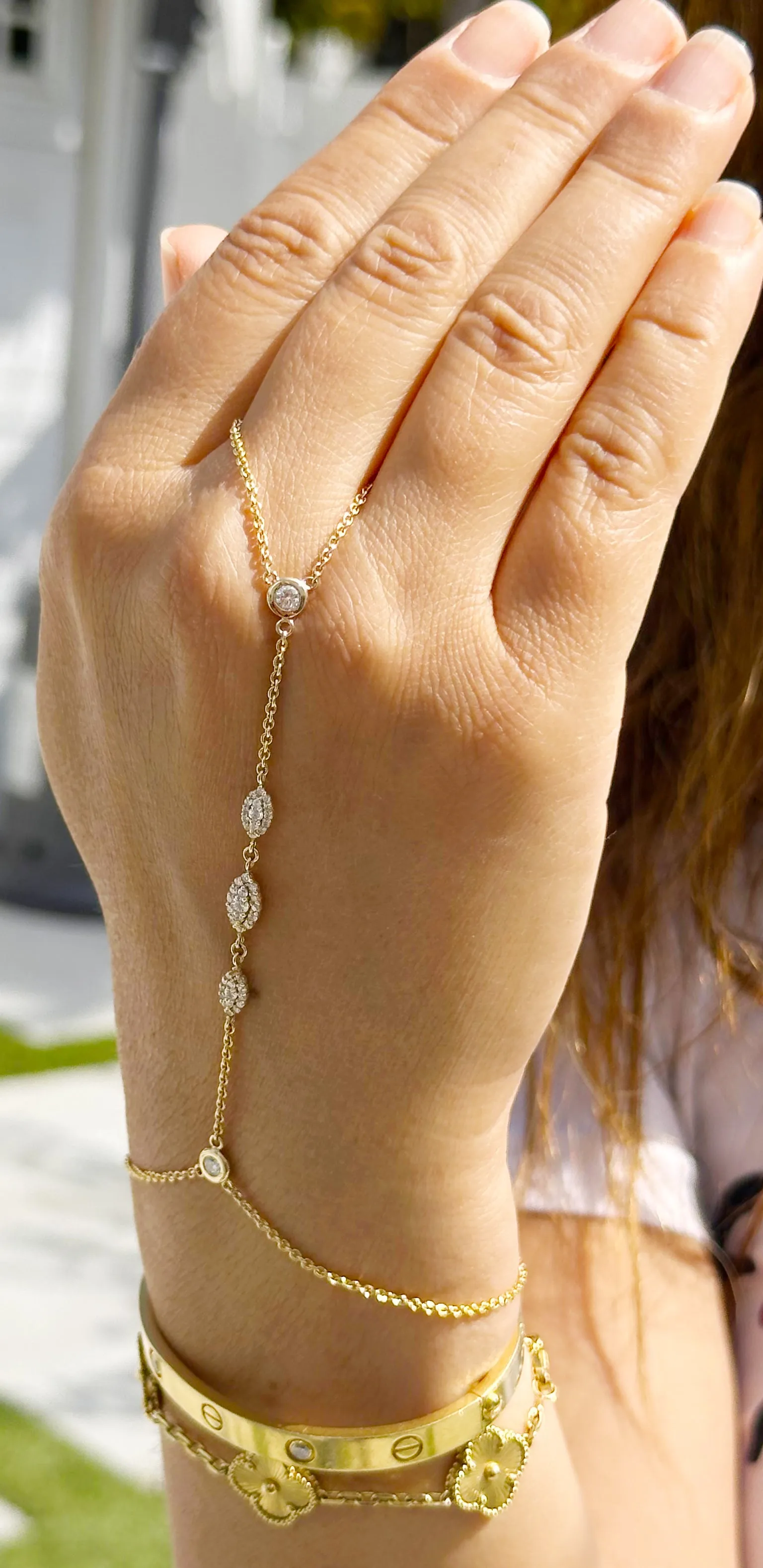 Finger Bracelet Moissanites Ring Bracelet Set In 14k Solid Yellow Gold Hand Chain Bracelet Marquee Shape Links Chain Bracelet Gift 0.85ctw